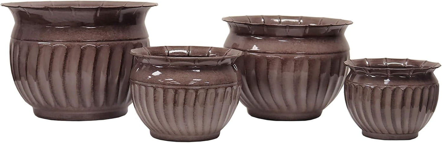 Headwind 12" Sutton -Rosewood Brown, Ironstone Metal Planter Pot. Indoor Outdoor Use