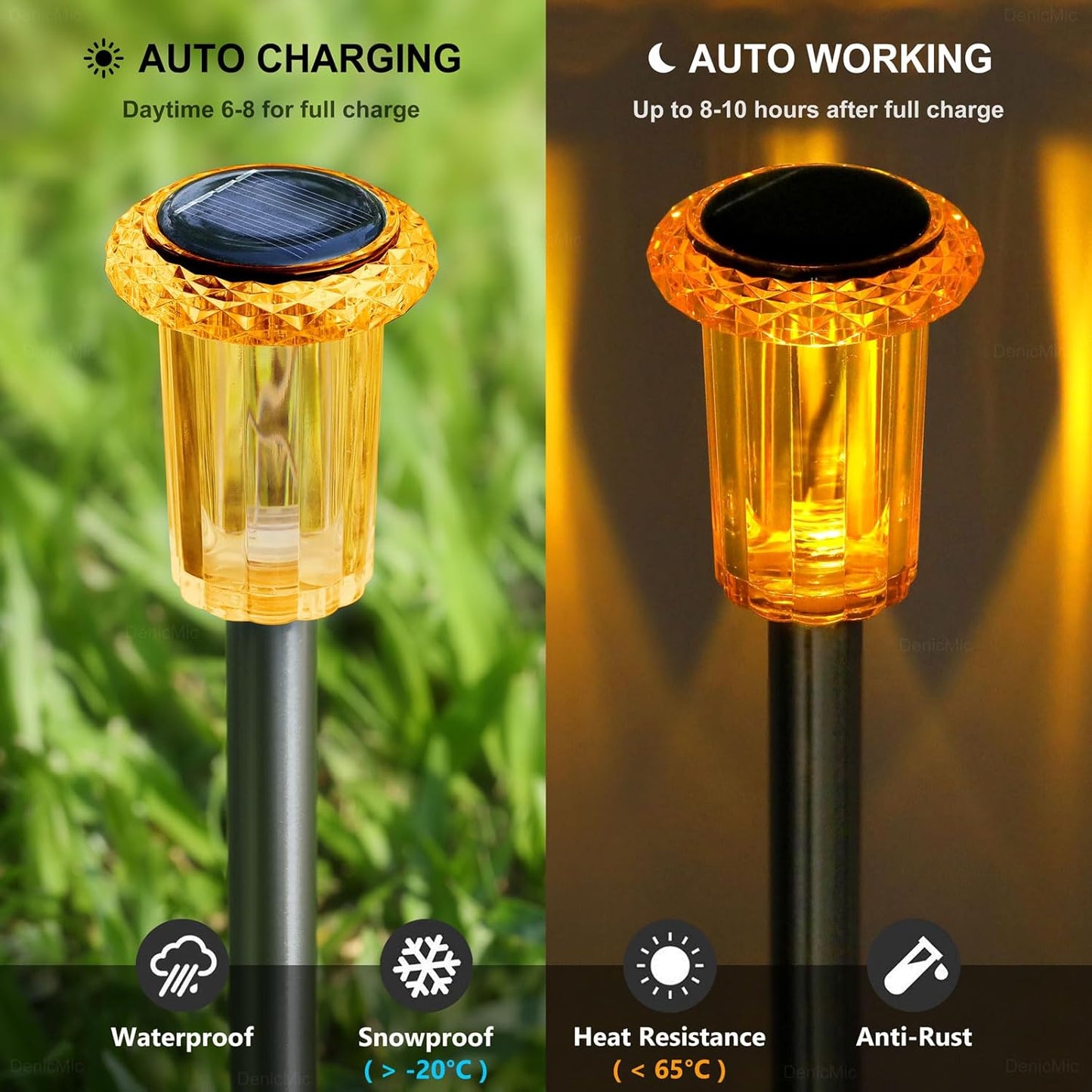 DenicMic Halloween Solar Lights Outdoor 10 Pack Orange LED Waterproof Yard Garden Patio Backyard Pathway Walkway Landscape Lawn Outside Fall Decorations Outdoor