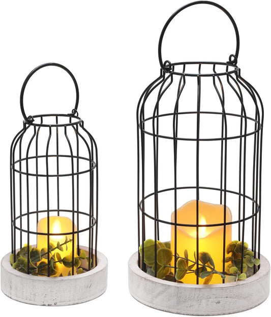 PHOSPHOR Rustic Farmhouse Decor Lantern Set of 2 Modern Farmhouse Decorative Indoor for Kitchen Fireplace Centerpiece Table Dinning Living Room