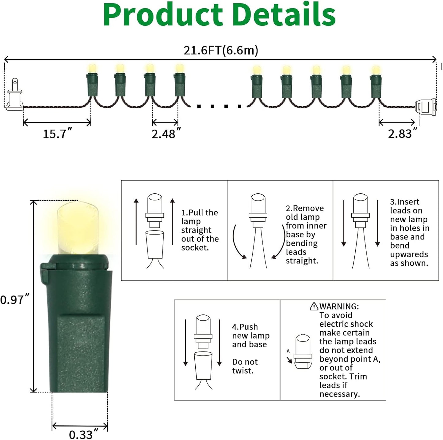 100 Count Warm White - String Lights - 21.6FT LED Christmas Lights, Mini led Lights for Indoor Outdoor Home Holiday Party Wedding Independence Day Decoration