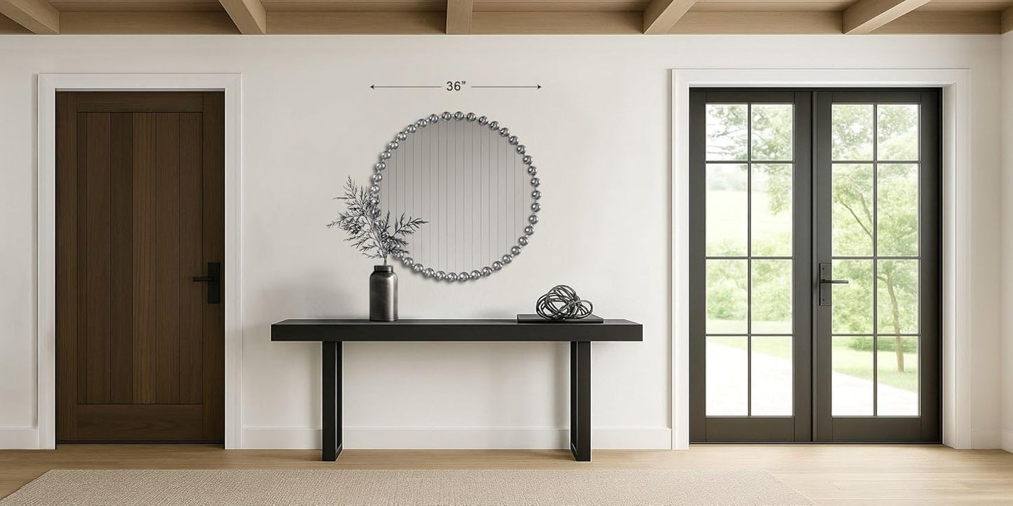 Madison Park Round Mirror, Metal Frame Circle Mirror 36 inch, Wall Art Decor Mounted Hanging for Entryway, Bathroom, hallway, Living Room, Vanity, Marlowe, Silver