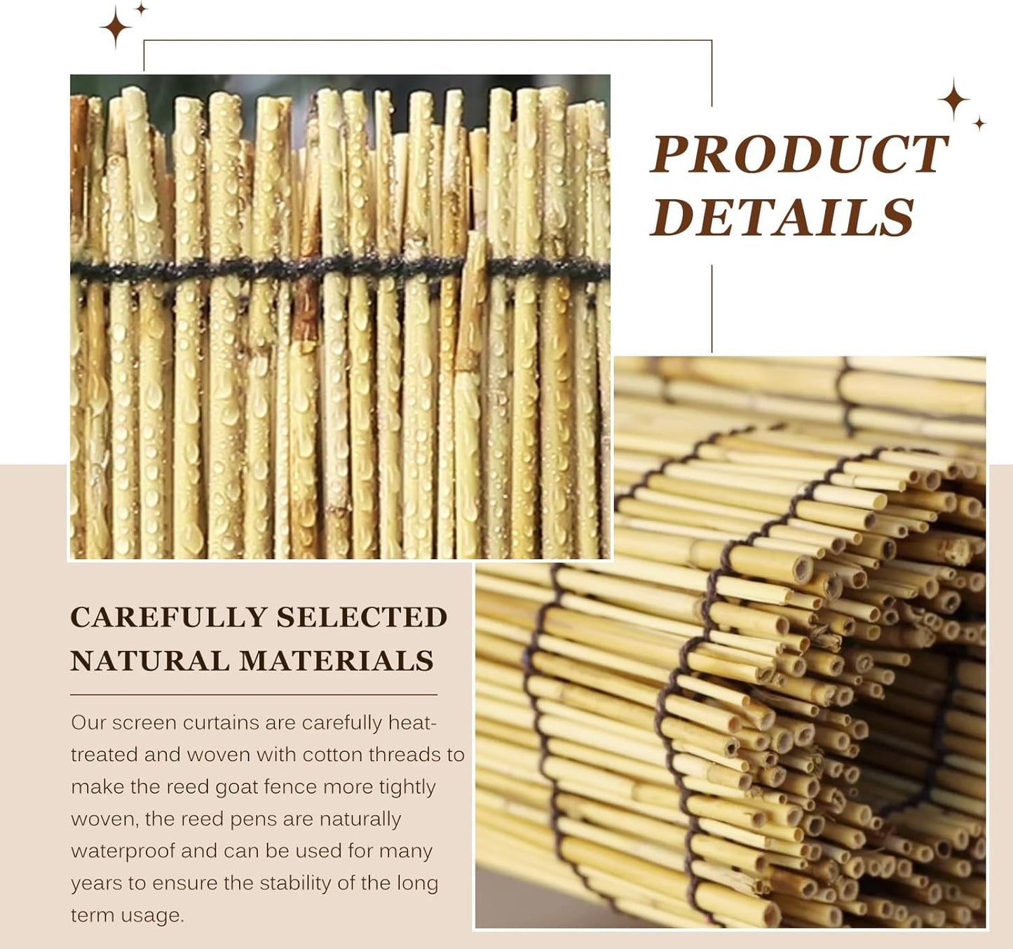 Natural Reed Fencing Rolls: Privacy Bamboo Fence 3/4/5/6ft High Roll Reed Screen, Decorative Bamboo Fencing for Outdoor Balcony Patio Garden Backyard,with Cable Zip Ties(Nature, 5x16.4ft)
