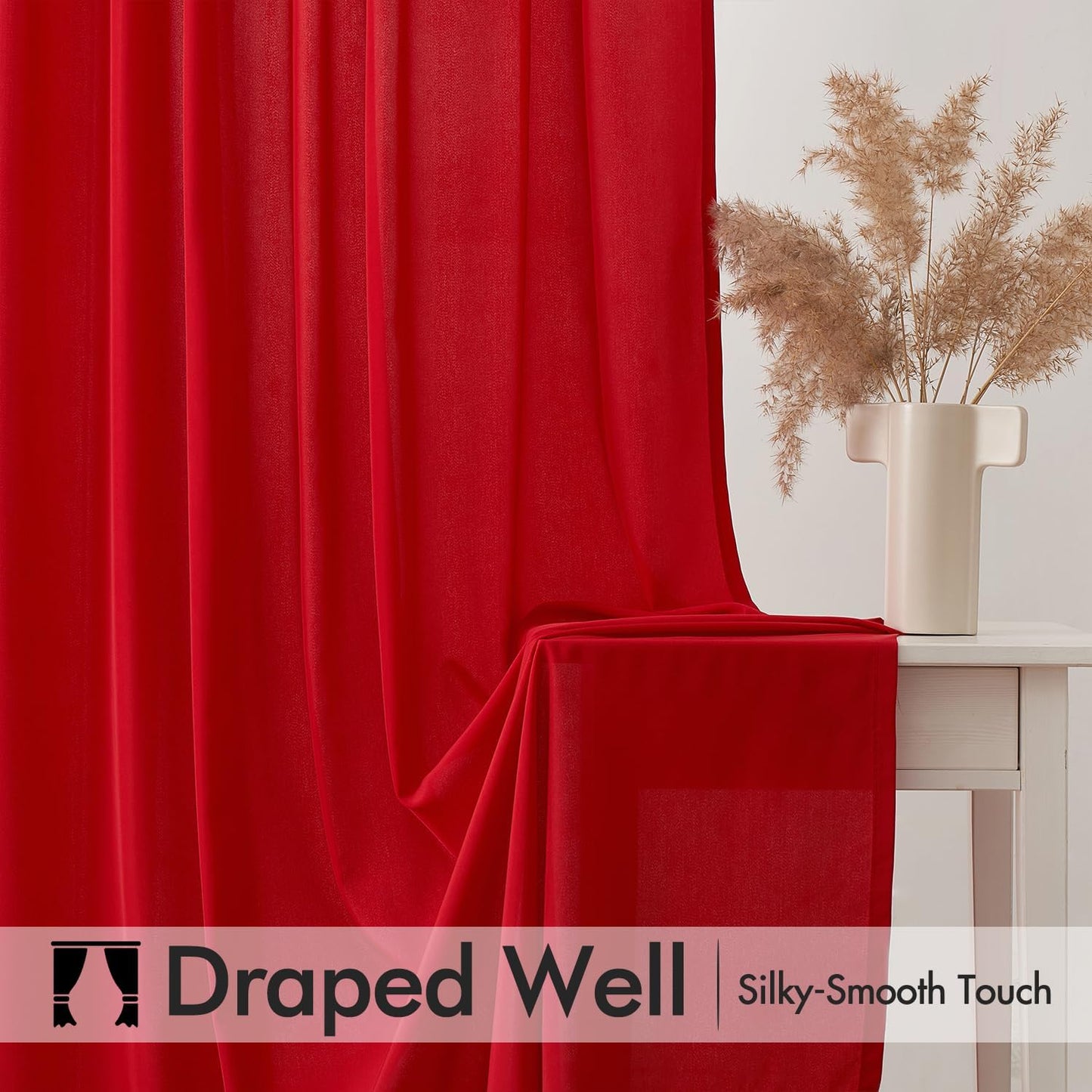 MIULEE Red Privacy Sheer Curtains That Let Light in 84 Inches Long Non-See-Through Semi Sheer Curtain Light Filtering Window Curtains Christmas Drapes for Living Room Bedroom 2 Panels Set 42 X 84
