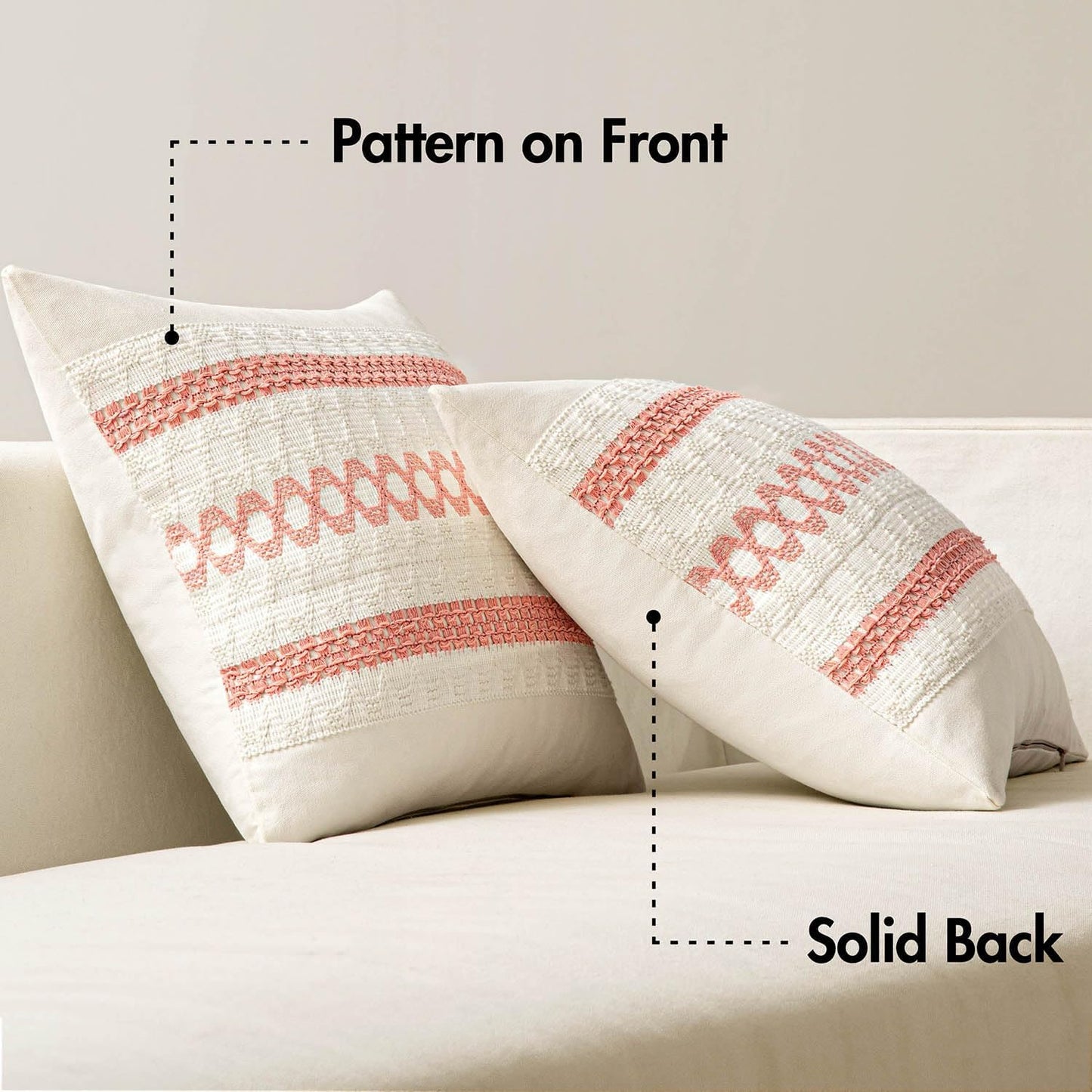 MIULEE Set of 2 Coral Red Boho Decorative Pillow Covers 18x18 Inch Farmhouse Rustic Couch Throw Pillows Modern Summer Cotton Cushion Covers Retro Cute Macrame Woven Home Decor for Bed Sofa Chair