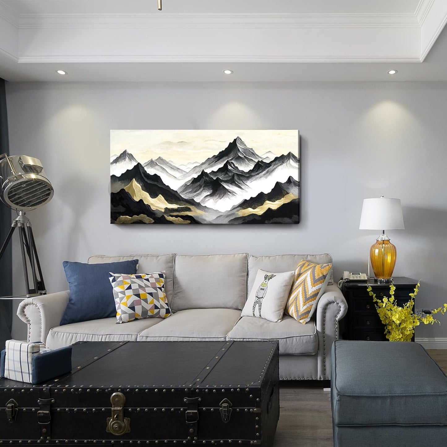 amatop Oversized Wall Art for Living Room Modern Extra Large Abstract Inspirational Mountain Black Gold Canvas Print Landscape Artwork Zen Scenery Picture for Bedroom Office Horizontal Decor 58x29 Inch