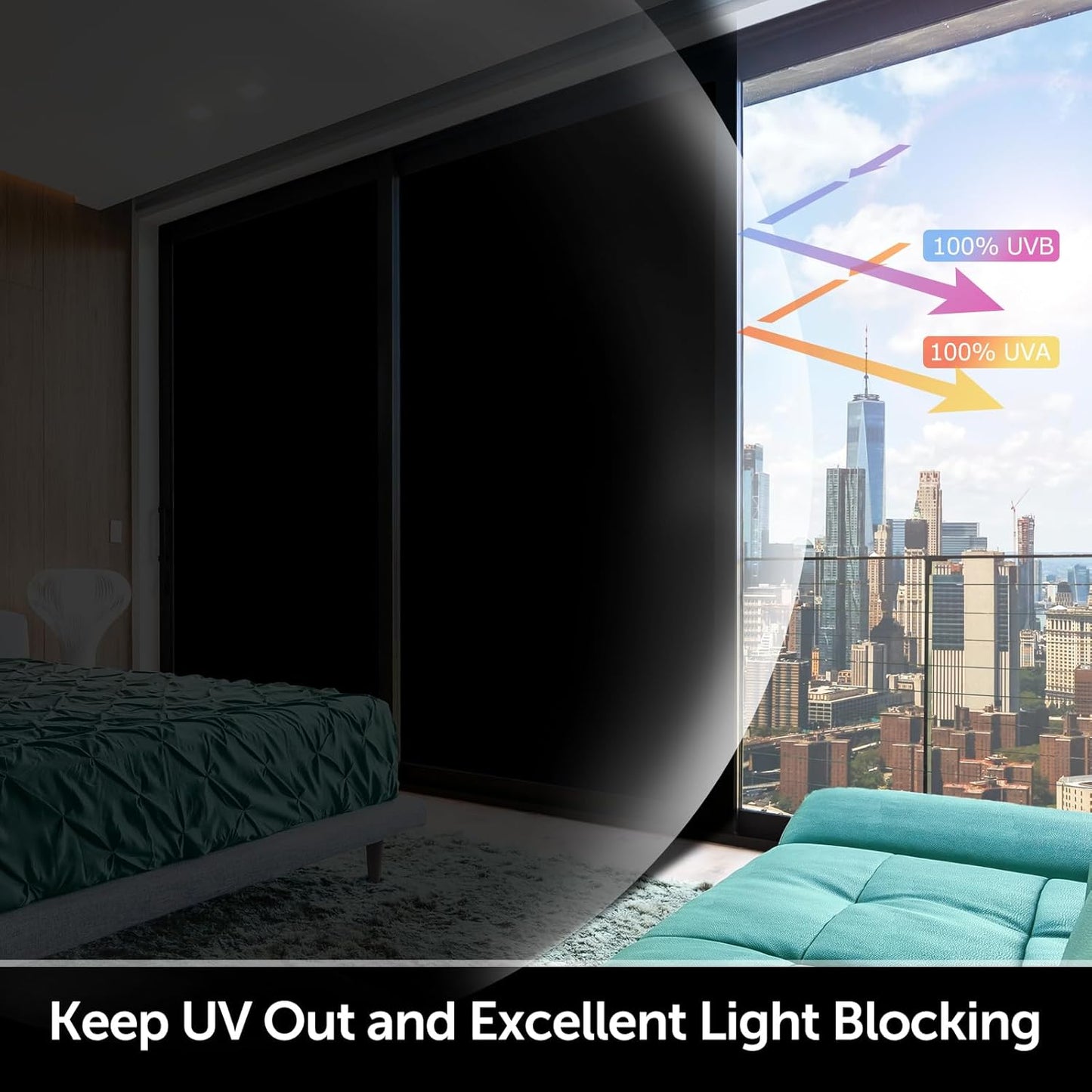HIDBEA Mirror Blackout Window Film,100% Light Blocking Room Darkening Window Privacy Film,Mirror Glass Window Film Heat Control, Removable Window Cover Tint for Day Sleep (Mirror Black,17.7in x 6.5ft)