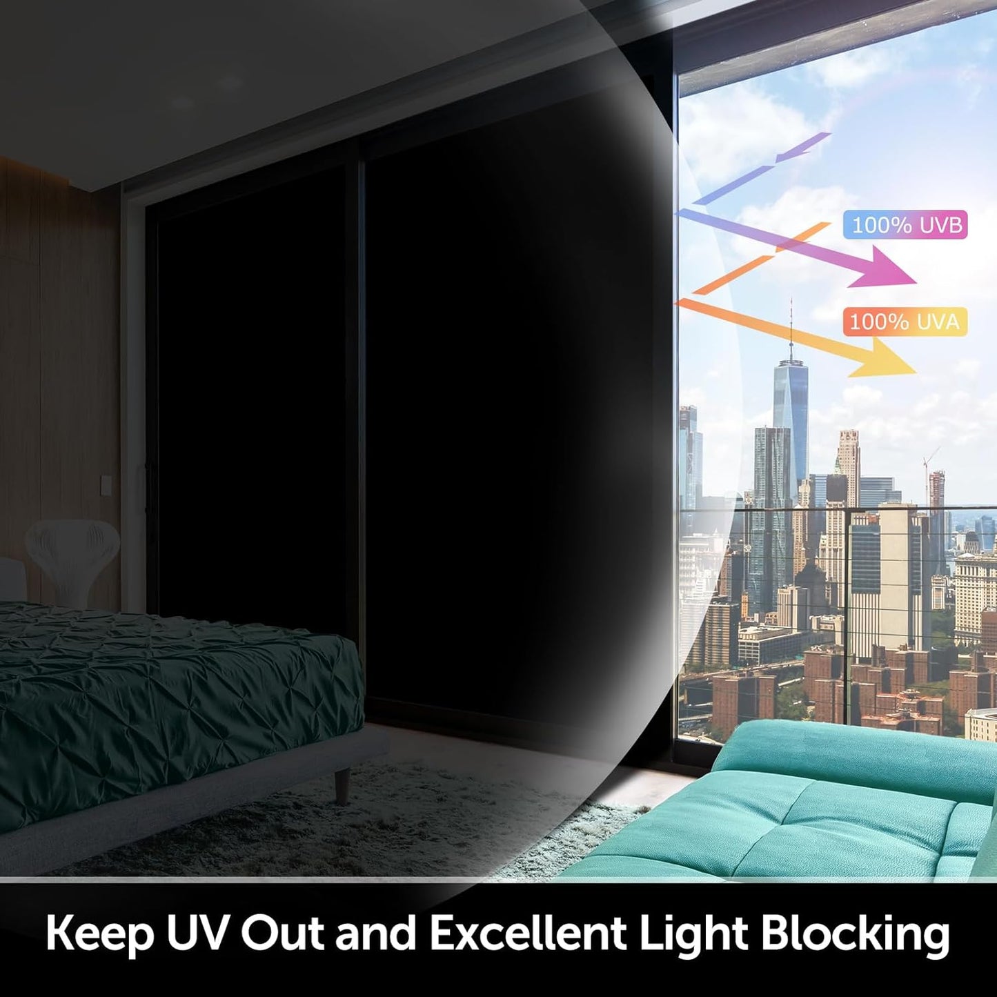 HIDBEA Mirror Blackout Window Film,100% Light Blocking Room Darkening Window Privacy Film,Mirror Glass Window Film Heat Control,Removable Window Cover Tint for Day Sleep(Mirror Black,23.6in x 6.5ft)