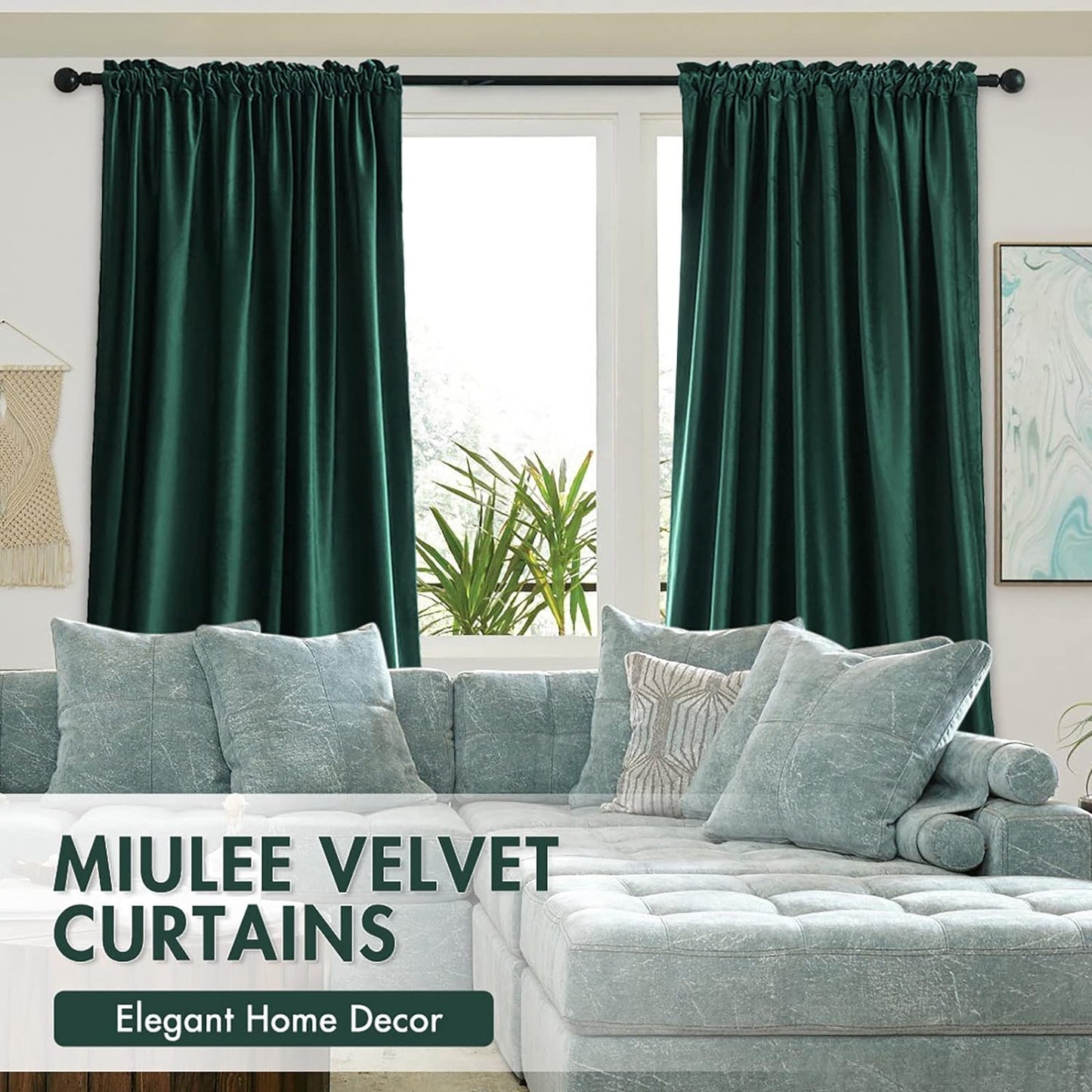 MIULEE Dark Green Velvet Curtains Thermal Insulated Blackout Curtain Christmas Emerald Green Drapes for Bedroom Living Room Darkening 108 Inches Long Curtains Panels Rod Pocket Set of 2