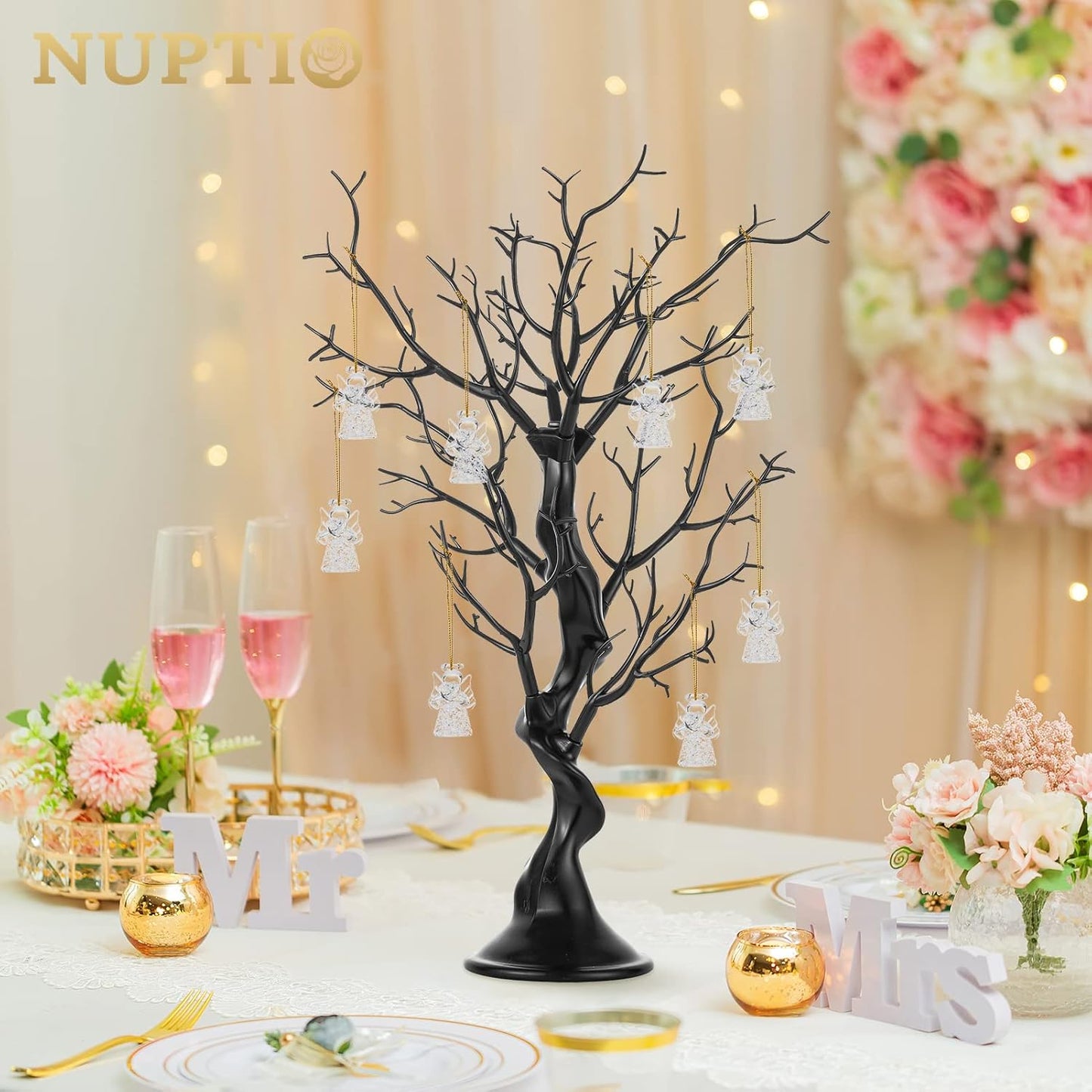 NUPTIO Black Artificial Halloween Tree: 22.8in Tall Christmas Ornament Display Manzanita Fake Trees Decorative Faux Twig Branches Indoor for Wedding Table Centerpieces Easter Birthday Party Decor