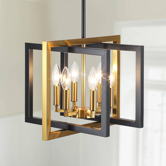 ANKYLHUA Black Gold Chandelier,6-Lights Ceiling Light Fixture E12,Adjustable Hight Pendant Lights Kitchen Island,Chandeliers for Dining Room,Bedroom,Entryway,Foyer