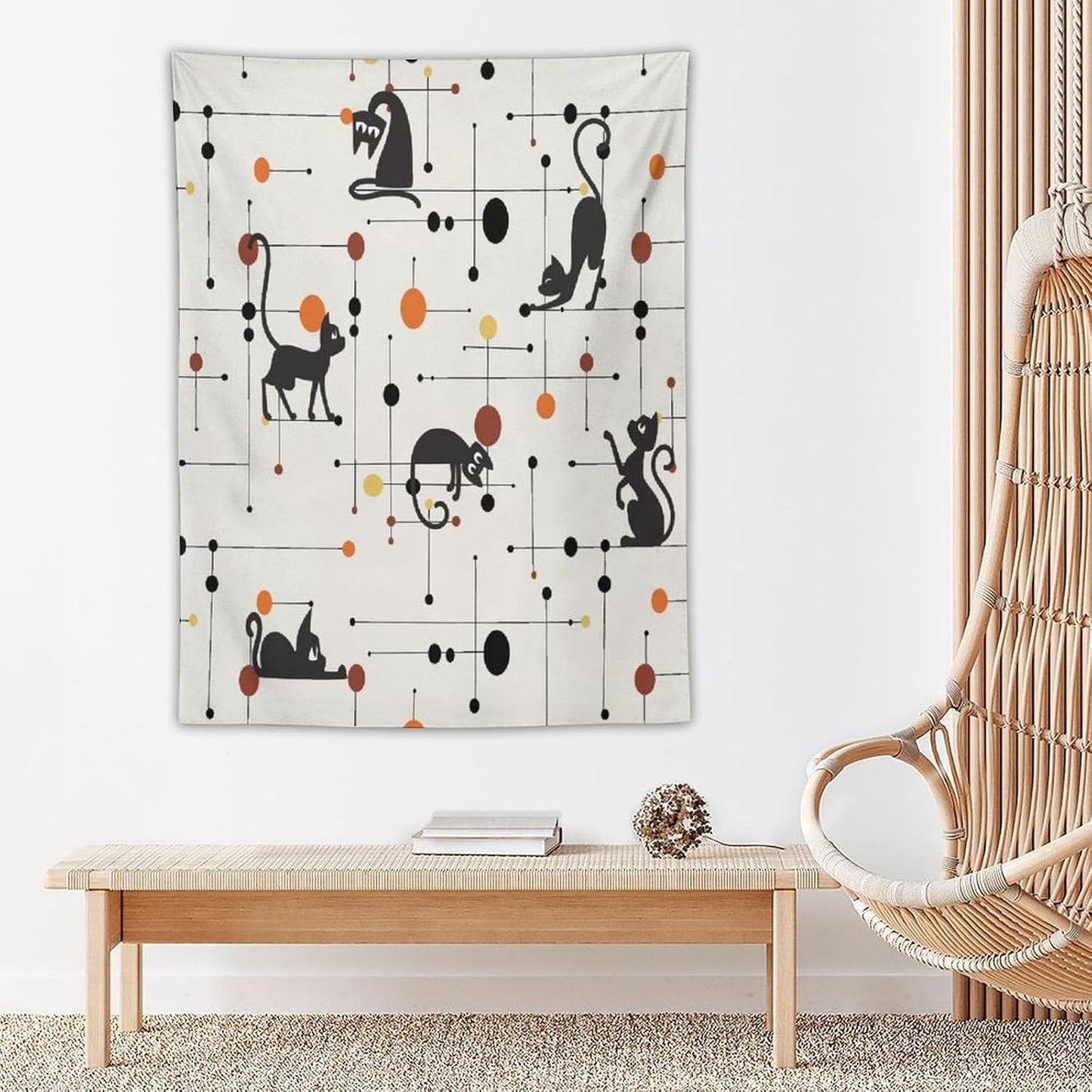 ICMOLYYENLO Abstract Cat Tapestry, Medieval Abstract Atomic Star Cat Vintage Home Wall Hanging Art Tapestry for Bedroom Living Room Dormitory 60x60 Inch