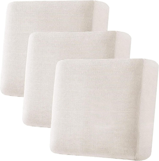 H.VERSAILTEX Super Stretch Individual Seat Cushion Covers - Sofa & Couch Cushion Slipcover Sets - Thick Jacquard Textured Twill Fabric (3 Piece XL, Ivory)