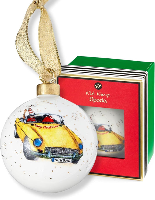 Spode Kit Kemp Christmas Ornament - Doodles Cruising Bauble- Porcelain Handcrafted Festive Charm, Unique Holiday Ornaments with Whimsical Design, Collectible Keepsake Holiday Decoration for Gifting