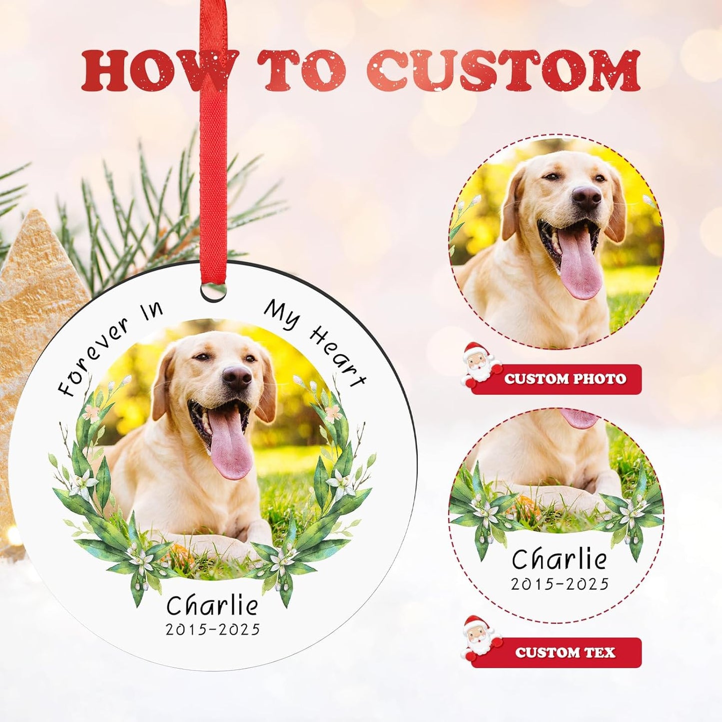 Personalized Christmas Ornaments 2025 Pet Memorial Gifts for Christmas Tree Custom Dogs Picture Photo Name Ornament Customized Cat Pet Xmas Decoration Gifts
