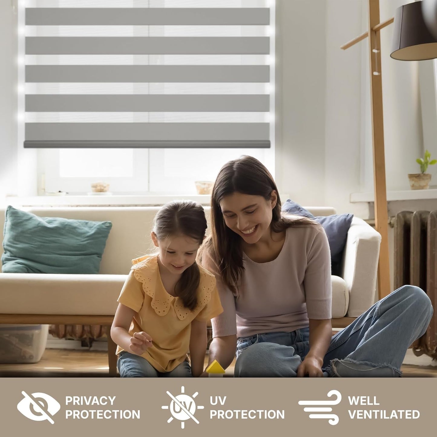 HESTIA Cordless Zebra Blinds Light Filtering Roller Shades UV Blocking Blackout Privacy Indoor Window Shades for Home Office Day and Night, Black,28" W x 48" H