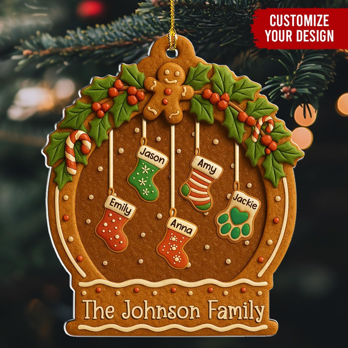 Personalized Family Ornament Christmas Cookies Style - Custom Stockings and Names Acrylic Ornament Gift Stocking Stuffers White Elephant Ideas (6)