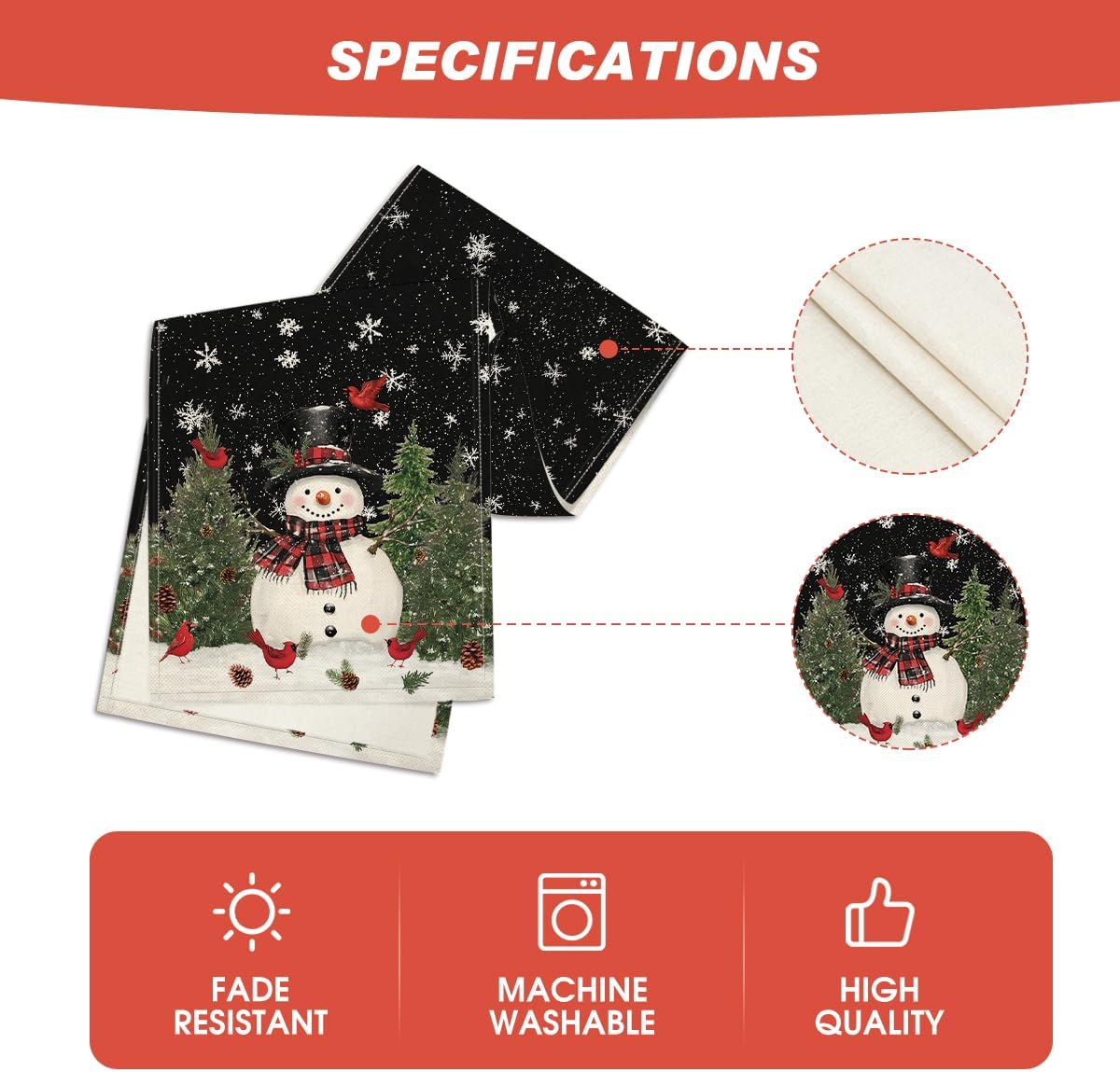 Artoid Mode Snowman Birds Trees Christmas Table Runner, Seasonal Black Winter Holiday Kitchen Dining Table Decoration for Home Party Decor 13 x 108 Inch