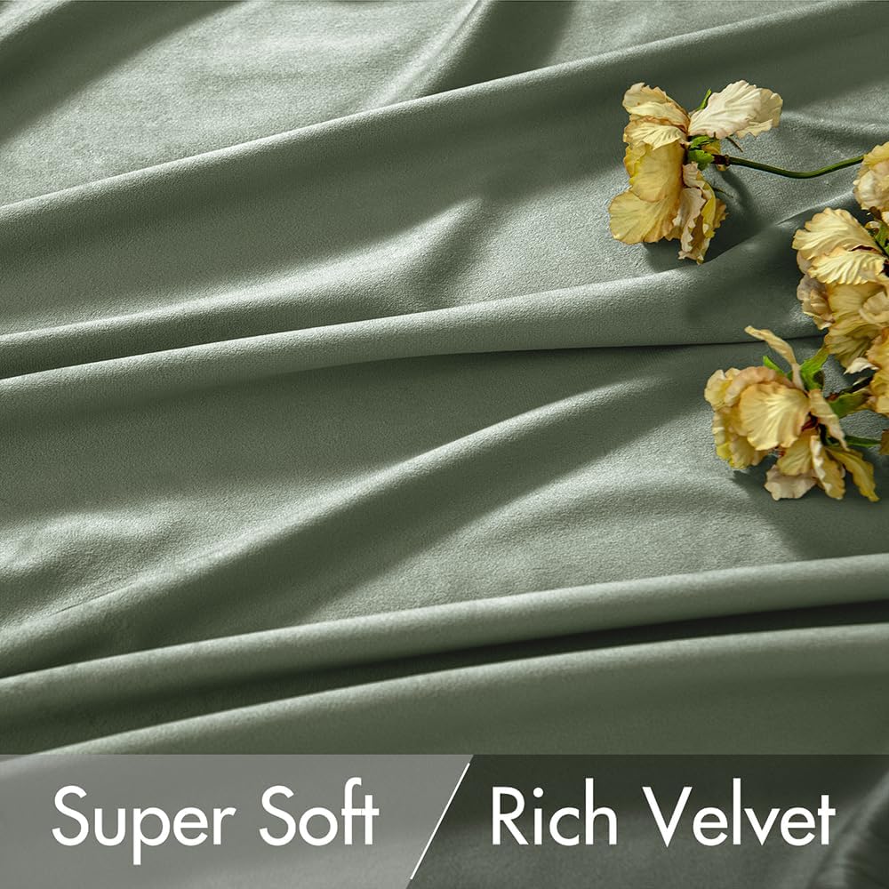 MIULEE Sage Green Velvet Curtains 84 inches 2 Panels - Pinch Pleat Luxury Room Darkening Window Drapes for Bedroom Living Room Blackout Thermal Insulated Super Soft, Back Tab Rod Pocket, W52 x L84