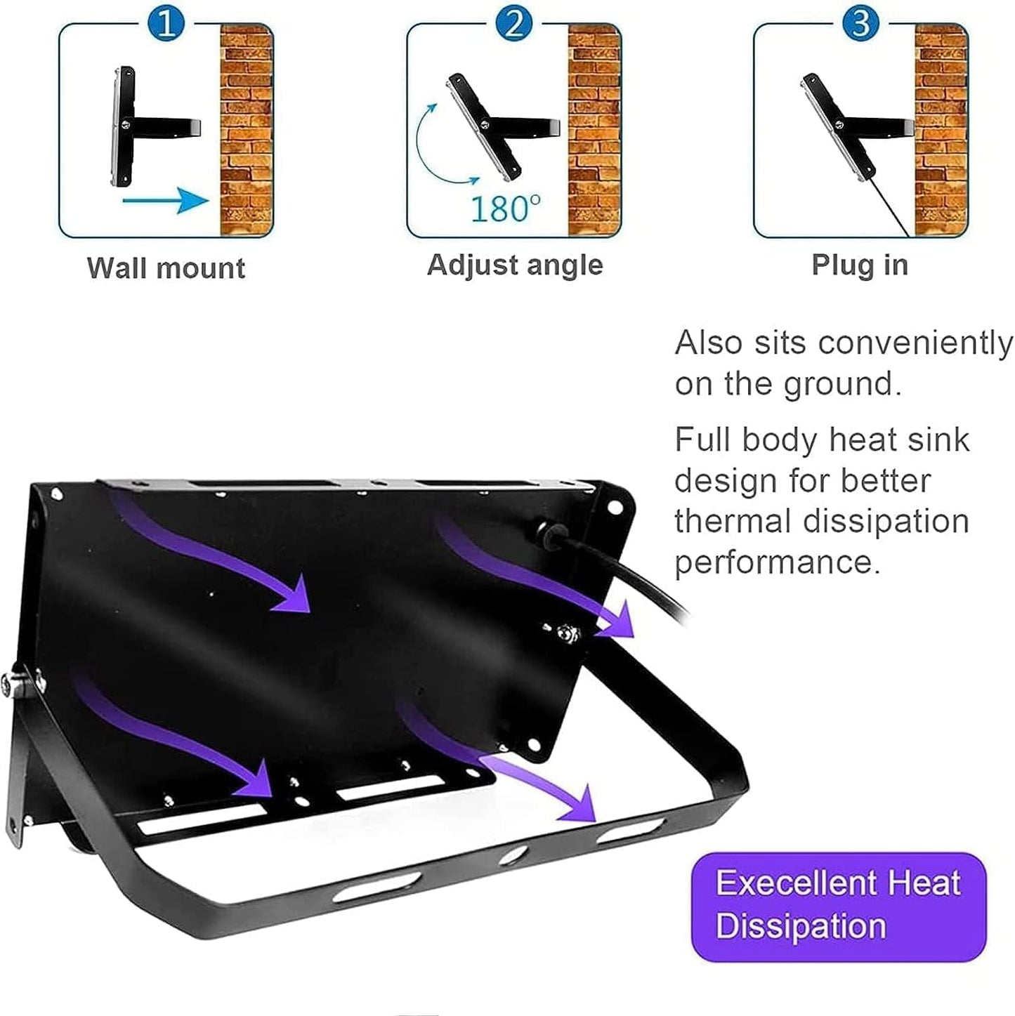 150W Black Lights, Blacklight Flood Light with Plug and Switch,for Glow Party, Halloween, Fluorescent Poster, Stage Lighting, Body Paint