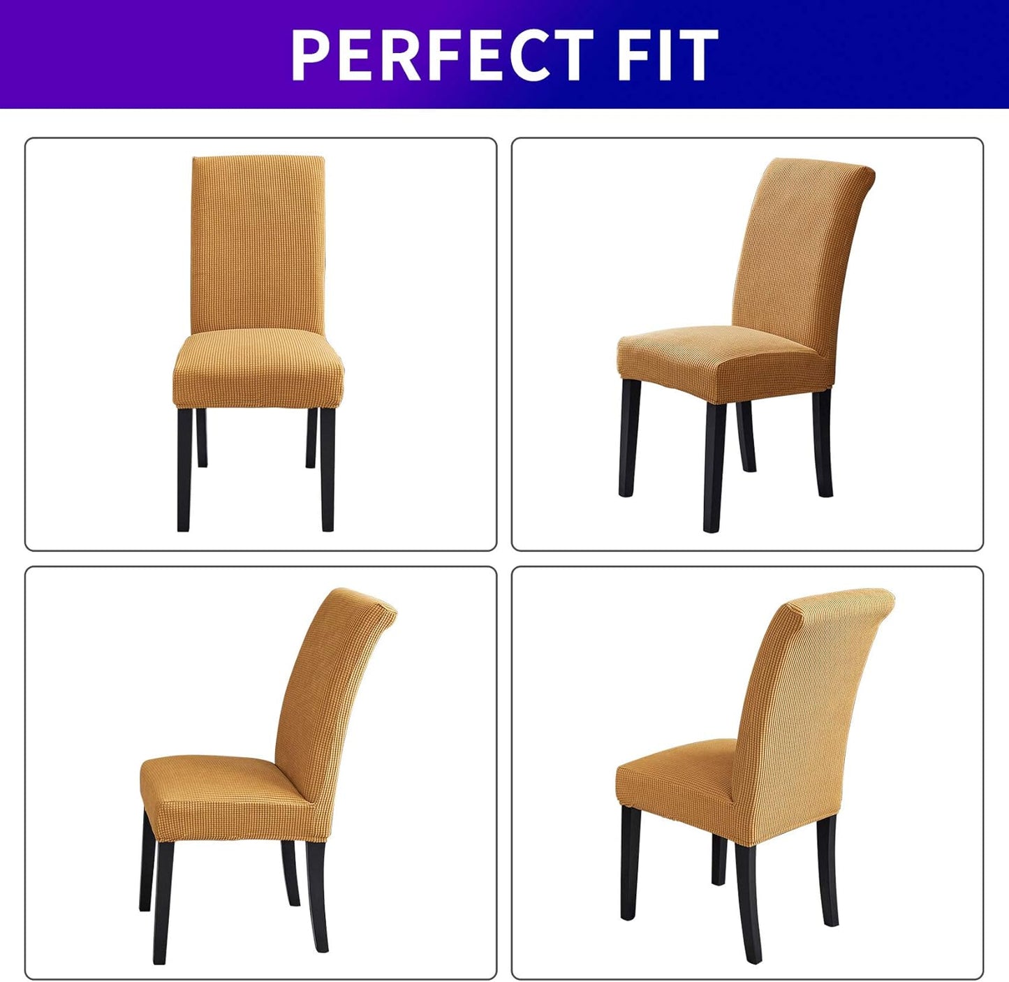 Howhic Stretch Chair Covers for Dining Room Set of 8, Removable Washable Dining Room Chair Covers, Dining Chair Slipcovers Seat Protector, Great Decor for Home and Banquet (Gold, 8 Pack)