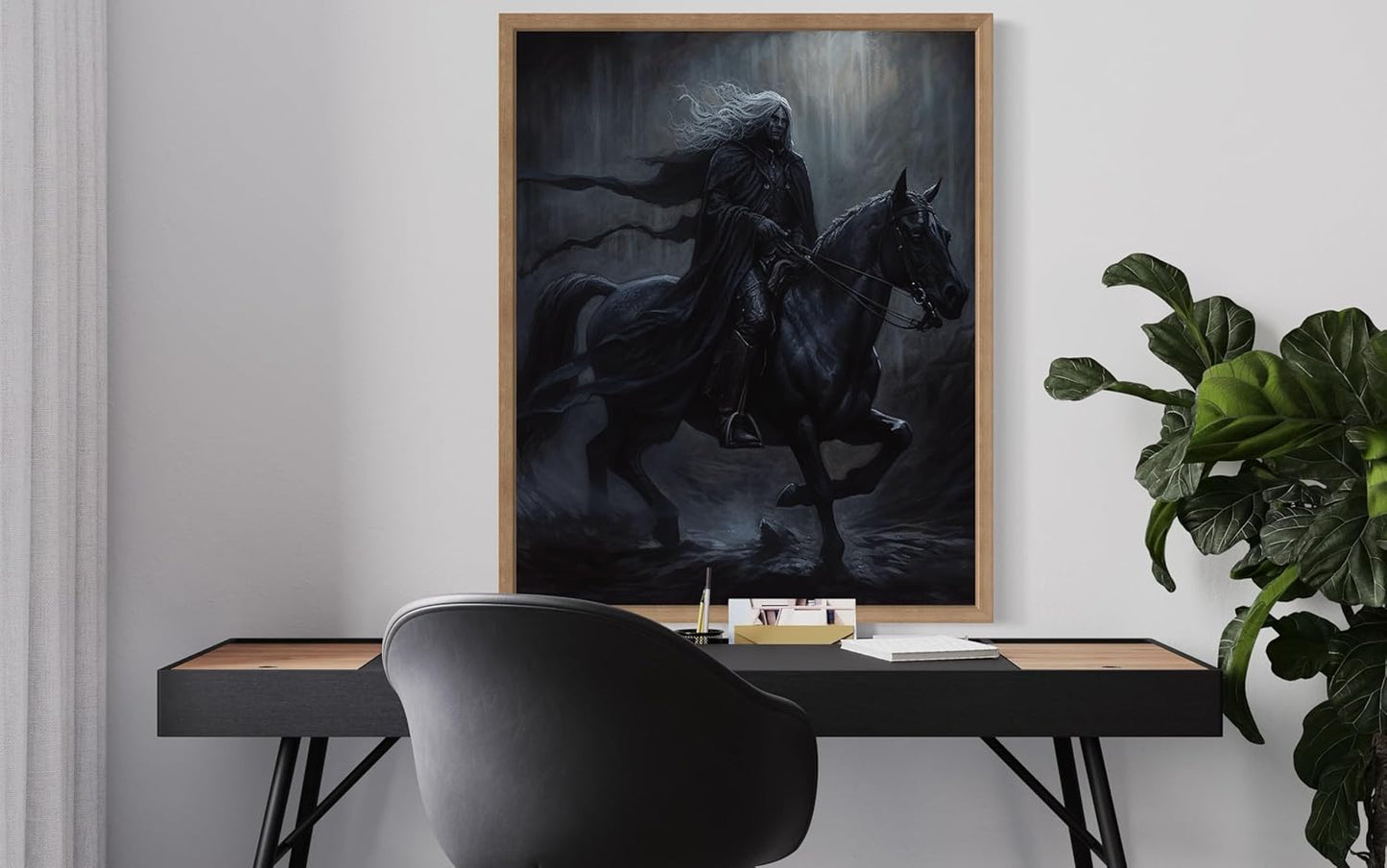 Black Dark Knight Poster Art Print, Halloween Scary Vintage Wall Art Academia Spooky Painting Decoration for Horror Prints, Gothic Posters Bedroom Decor 89 (Black Dark Knight, 8 x 10 inches, Wood Frame)