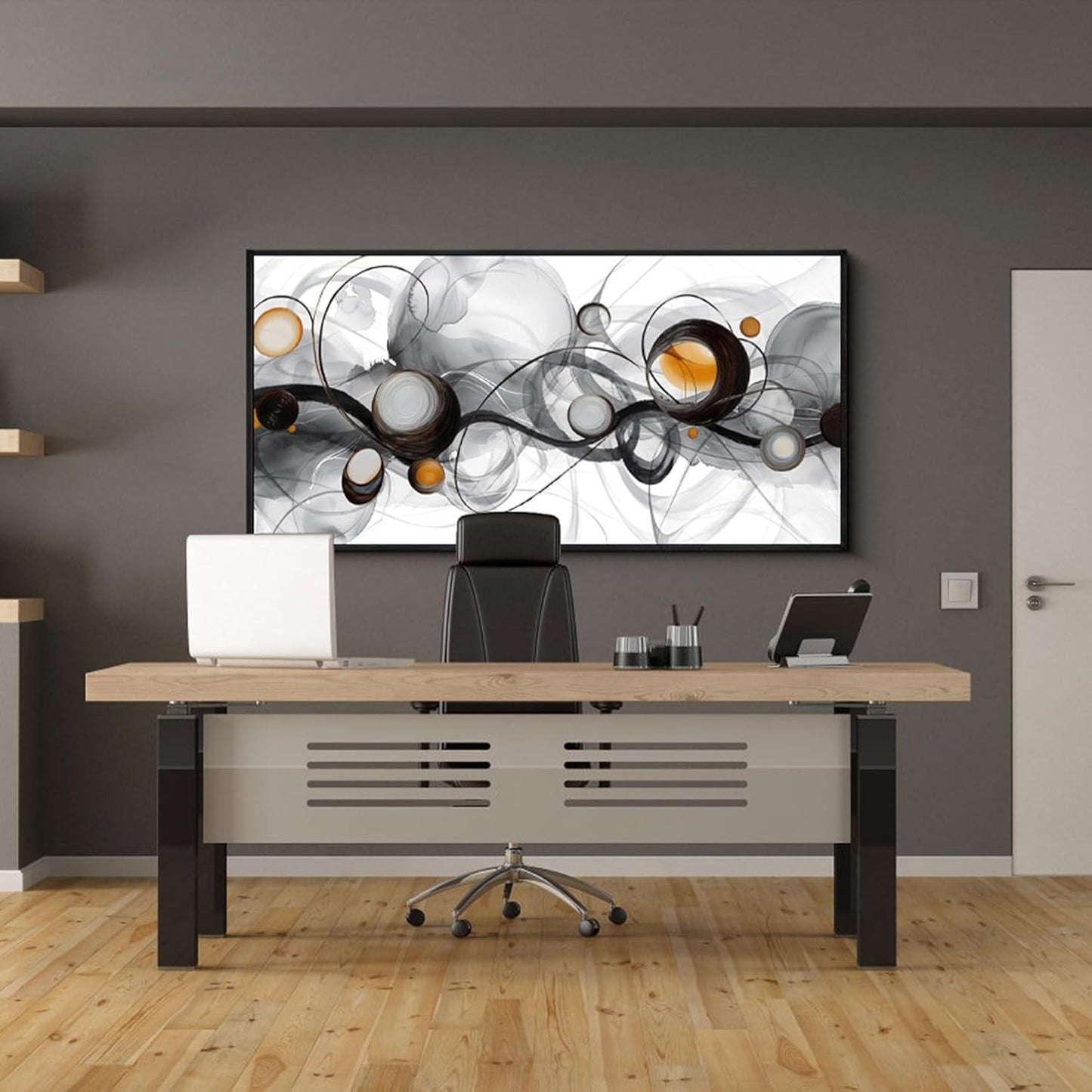 XLSJERST Abstract Artwork Minimalist Painting - Large Size Frame Wall Art for Living Room Wall Decor Modern Black and White Canvas Picture Boho Gray Wall Art