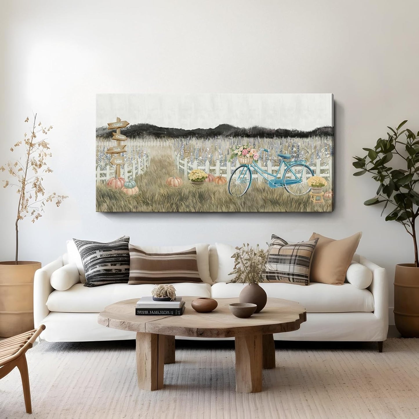 Oversized Wall Art for Living Room, Extra Large Wall Decor, Modern Vintage Farmhouse Boho Landscape Artwork Neutral Rustic Countryside Nature Floral Canvas Wall Picture for Office Bedroom Dining room