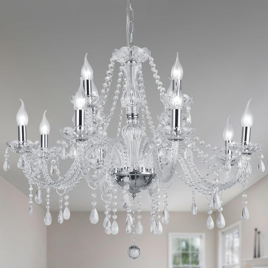 Modern Elegant 15 Lights K9 Crystal Glass Chandelier Pendant Ceiling Lighting European Style for Dining Living Room Bedroom Transparent,15 E12 Bulbs Required
