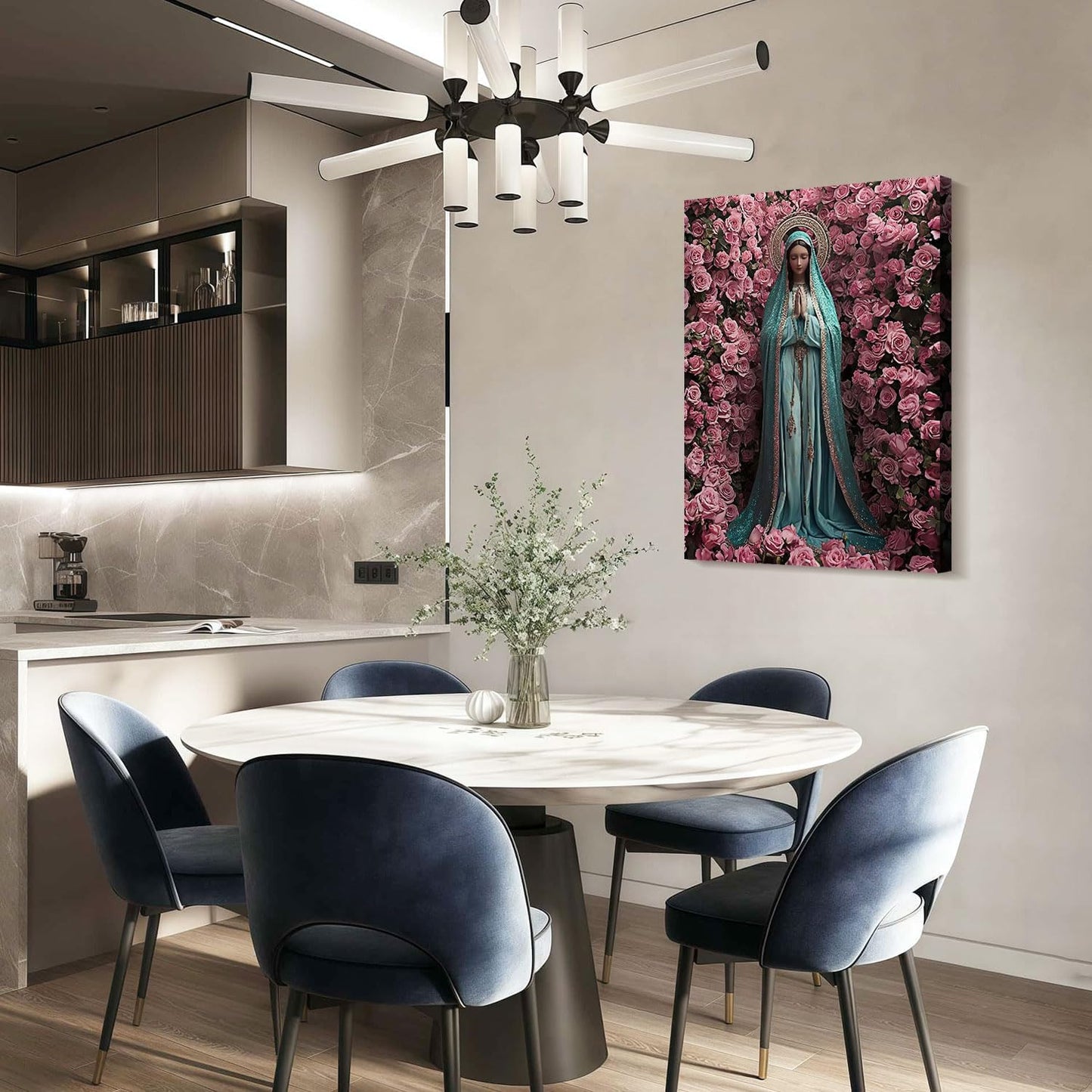 Framed Virgin Mary Catholic Wall Art Decor Canvas Print Wall Painting Religious Poster Artwork for Living Room Bedroom Hallway Gallery Decor 12x16 Inch Ready to Hang
