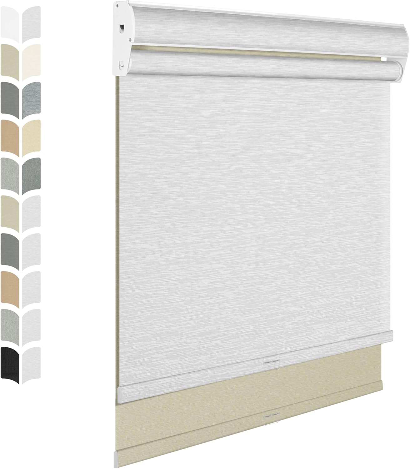 BERISSA Cordless Dual Roller Shades with Cassette Valance,Double Window Shades Blackout and Light Filtering Shades,Day and Night Roller Shades for Home Office Door.Beige and White.36 W x 48" H