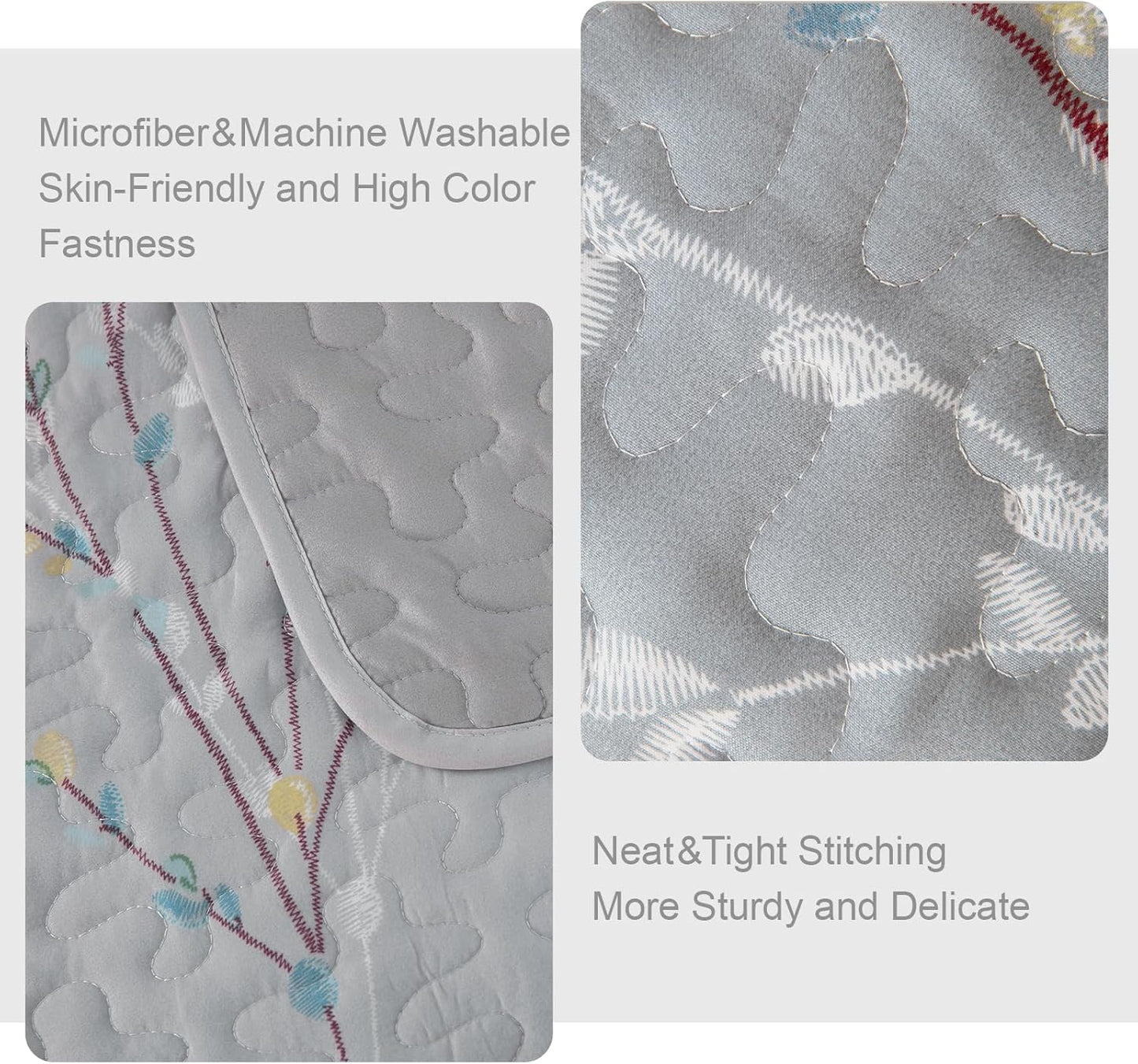 Exclusivo Mezcla Reversible Boho Quilt Set King Size, 3 Pieces Flowers Grey All Season Bedspreads, Ultra Soft Floral Coverlet Bedding Set with Printed Pattern (1 Quilt, 2 Pillow Shams)