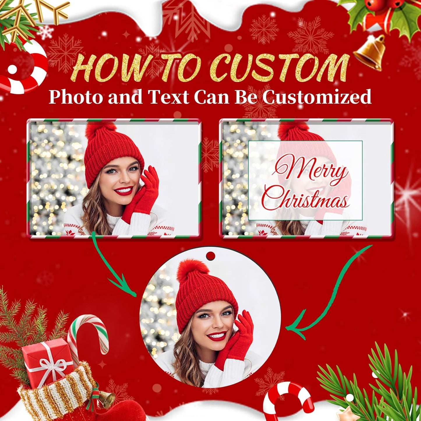 Personalized Christmas Ornaments 2025 Wood Custom Photo Picture Text Christmas Ornament Personalized Ornament Christmas Xmas Tree Decorations for Kids Couples Family Friends