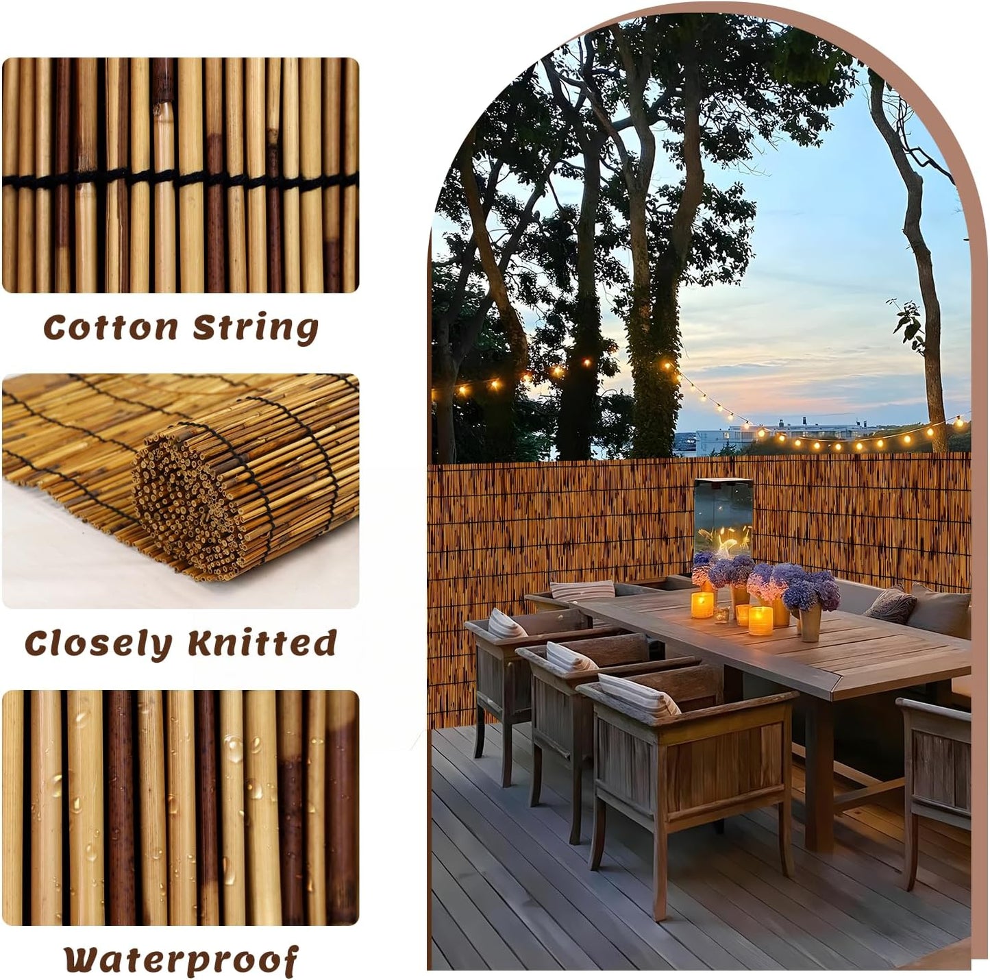 2 Pack Natural Reed Fence,4FT X 16.4FT Bamboo Fencing Privacy Reed Screening for Outdoor, Gallery, Restaurant, Hotel, Patio (Brown)