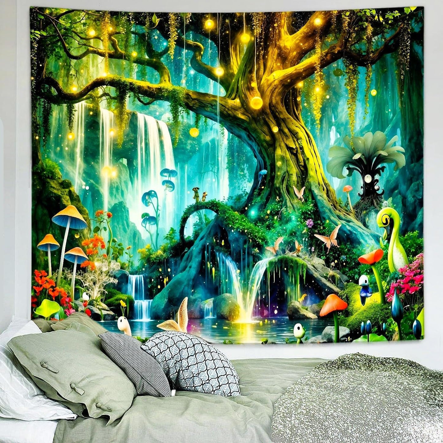 Delur Magical Forest Tapestry Fantasy Tree of Life Enchanted Fairy Tale Forest Tapestry Mystical Psychedelic Nature Landscape Wall Hanging Headboard for Bedroom Living Room Home Decor (59.1" x 78.7")