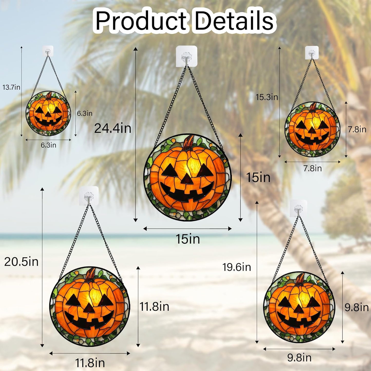 Stained Glass Window Hanging, Halloween Decorations Evil Pumpkin Suncatcher for Doors Garden Indoor Spooky Funny Orange Sun Catchers Gothic Decor Horror Gifts for Women Men Friend 6.3 in