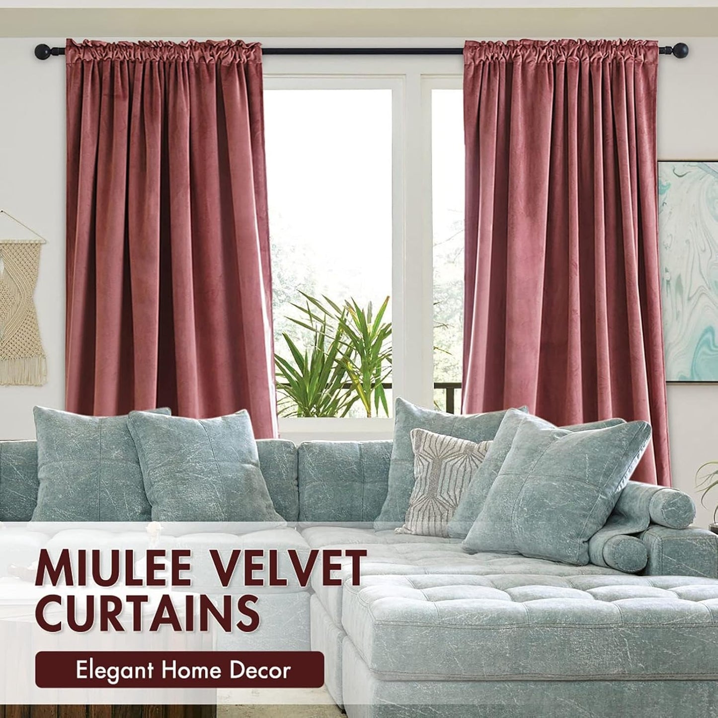 MIULEE Dusty Rose Pink Velvet Curtains Thermal Insulated Blackout Curtain Drapes for Bedroom Living Room Darkening 80 Inches Long Curtains Panels Rod Pocket Set of 2