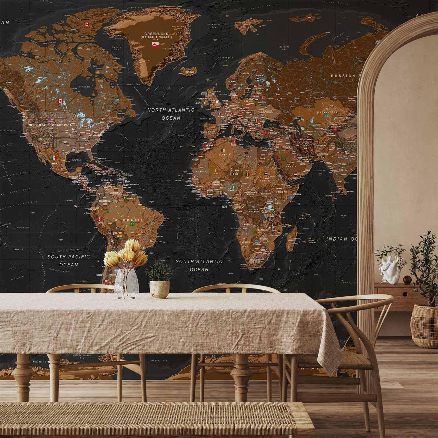 artgeist Premium Wall Mural World Map 118x83 in - XXL Non-Woven Wallpaper Fleece Wall Decor Photo Print Picture Image Design Home Map of The World k-A-0206-a-a