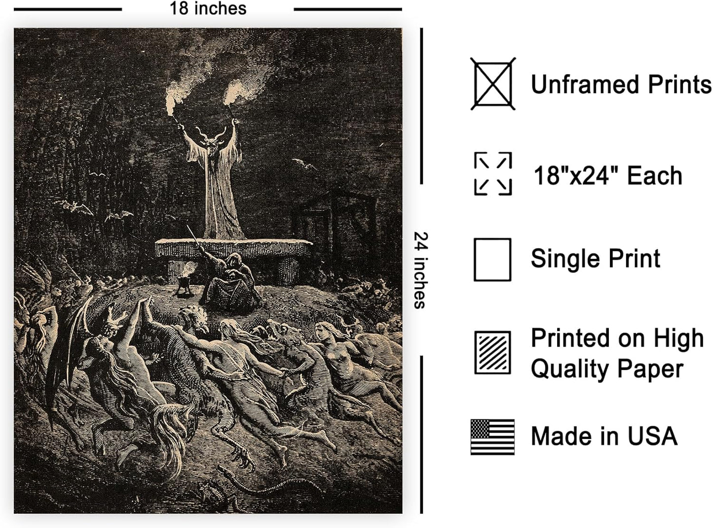 Poster Master Vintage Gustave Dore Poster - Retro Illustration Print - Gift for Gothic, Horror Fan - Dance of Sabbath, Witch, Magic, Spell - Wall Decor for Bedroom, Dorm, 18x24 Unframed Wall Art