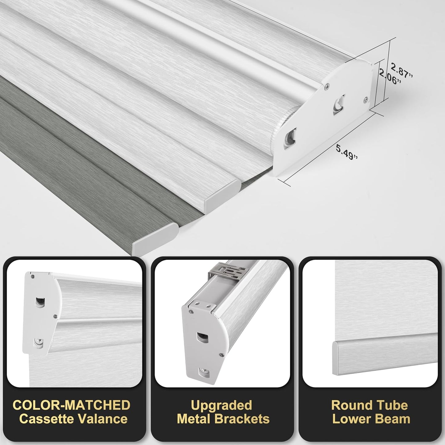 BERISSA Cordless Dual Roller Shades with Cassette Valance, Double Window Shades - Blackout and Light Filtering, Day and Night for Home Office Door - Grey and White, 53 W x 36 H