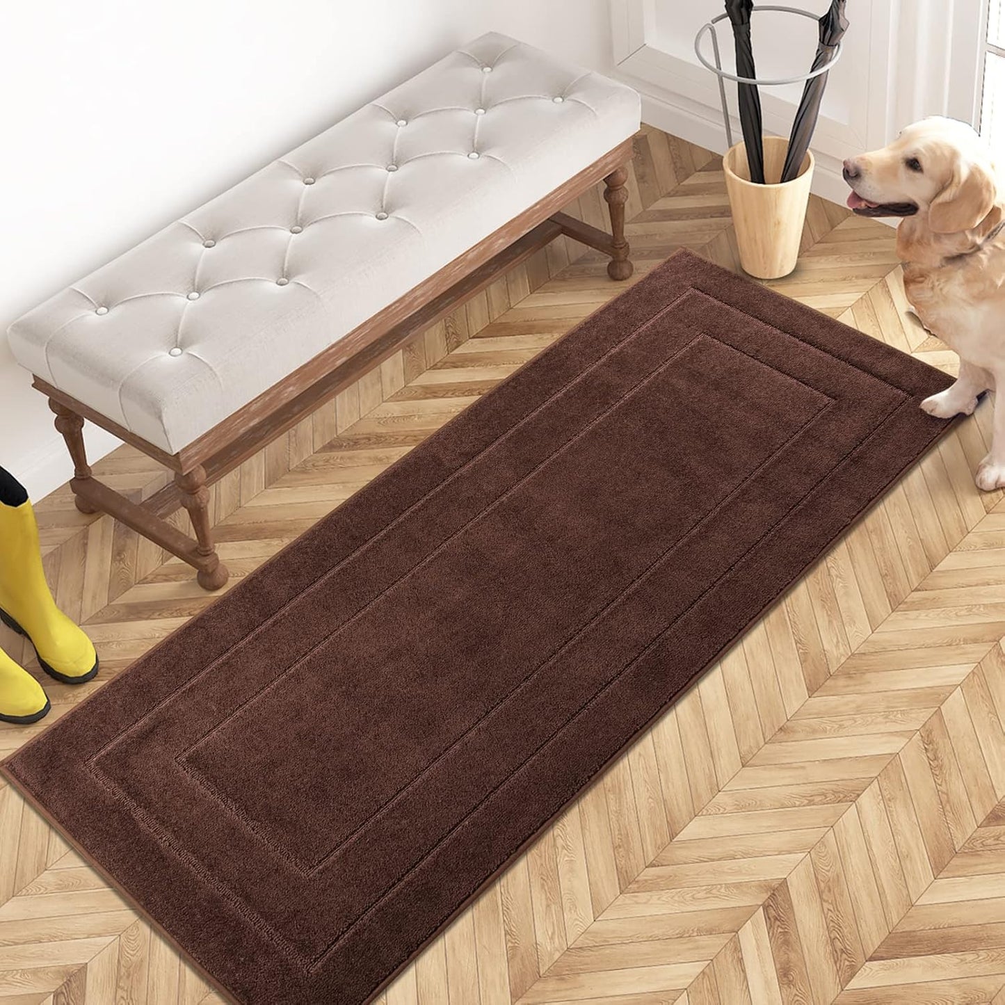 PURRUGS Dirt Trapping Door Mat 24" x 59", Non-Slip/Skid Machine Washable Entryway Rug, Dog Doormat, Super Absorbent Welcome Mat for Muddy Wet Shoes and Paws, Brown