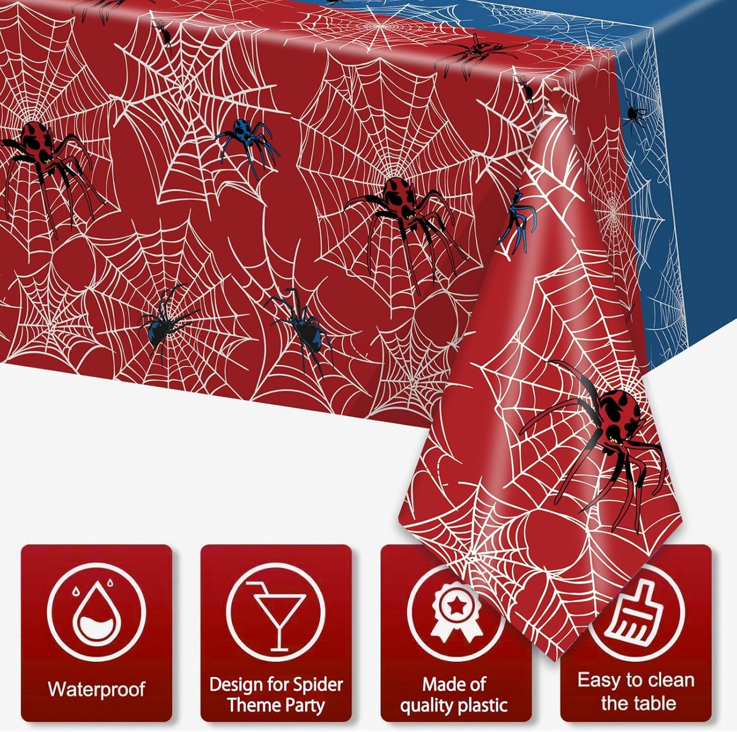 3 Pcs Spider Birthday Party Tablecloth 54 x 108 inch Plastic Table Cloth Disposable Red and Blue Tablecloth Rectangle Table Cover for Spider Birthday Party Decorations Halloween Supplies