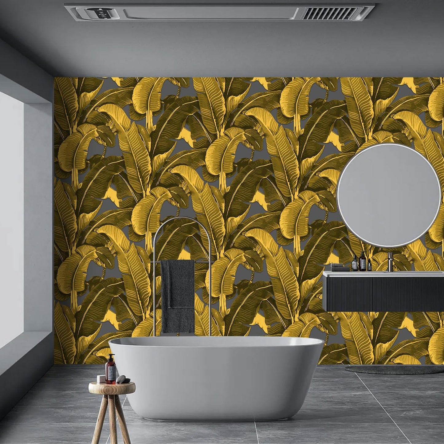 Vintage Gold Banana Leaf Bathroom wallpeper Living Room Bedroom Tropical Plant Wall Mural - 91"x65" (Not Peel and Stick)