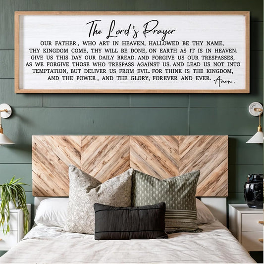 Our Father Prayer Bible Verse Framed Wall Art, 40''×15'' Rustic Religious Christian Lords Prayer Sign for God Jesus Christ Prayer, Horizontal Holy Inspirational Catholic Scripture Decor