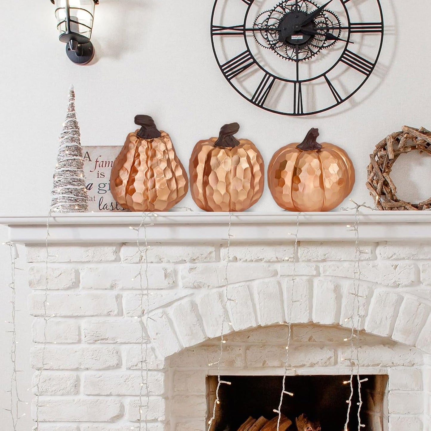 Large Pumpkin Decor Set of 3, Resin Pumpkins Thanksgiving Table Decor,5.9 Inch Faux Pumpkins Suitable for Fall Home Decor,Fall Table Decorations,Fall Mantel Decor (Gold)