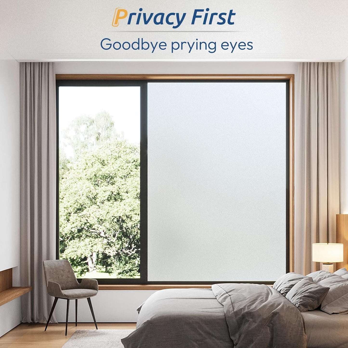 rabbitgoo Window Privacy Film, Frosted Glass Window Clings, Static Cling UV Heat Blocking Door Stickers for Home Bathroom, Removable Indoor Decal Coverings Day and Night, Pure, 29.5 x 118.1 Inches