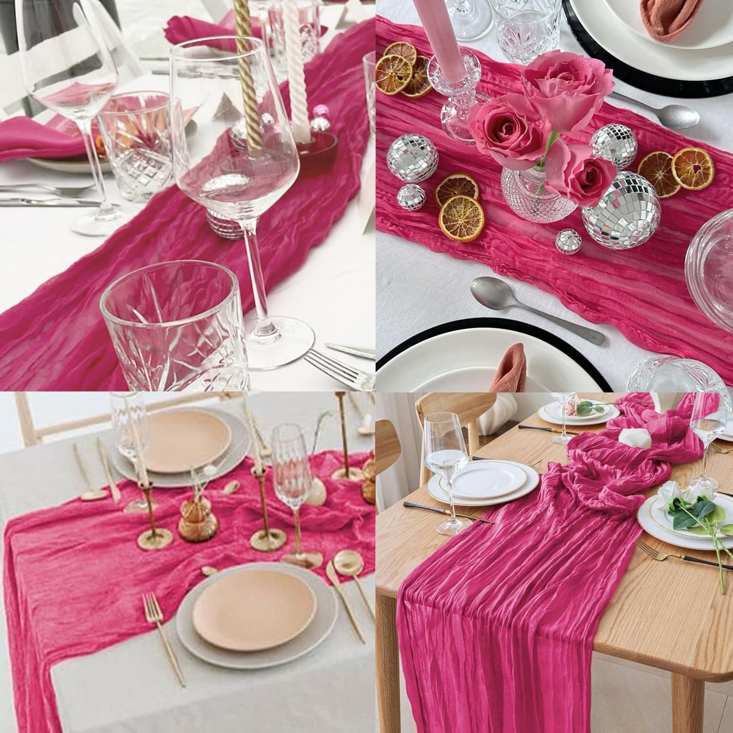 Hot Pink 20 Pack Cheesecloth Table Runner 10FT Boho Fabric Rustic Cheese Cloth Table Runner for Wedding 20 x 120 Inch Long Bridal Shower Baby Shower Gauze Sheer Birthday Party Table Decorations