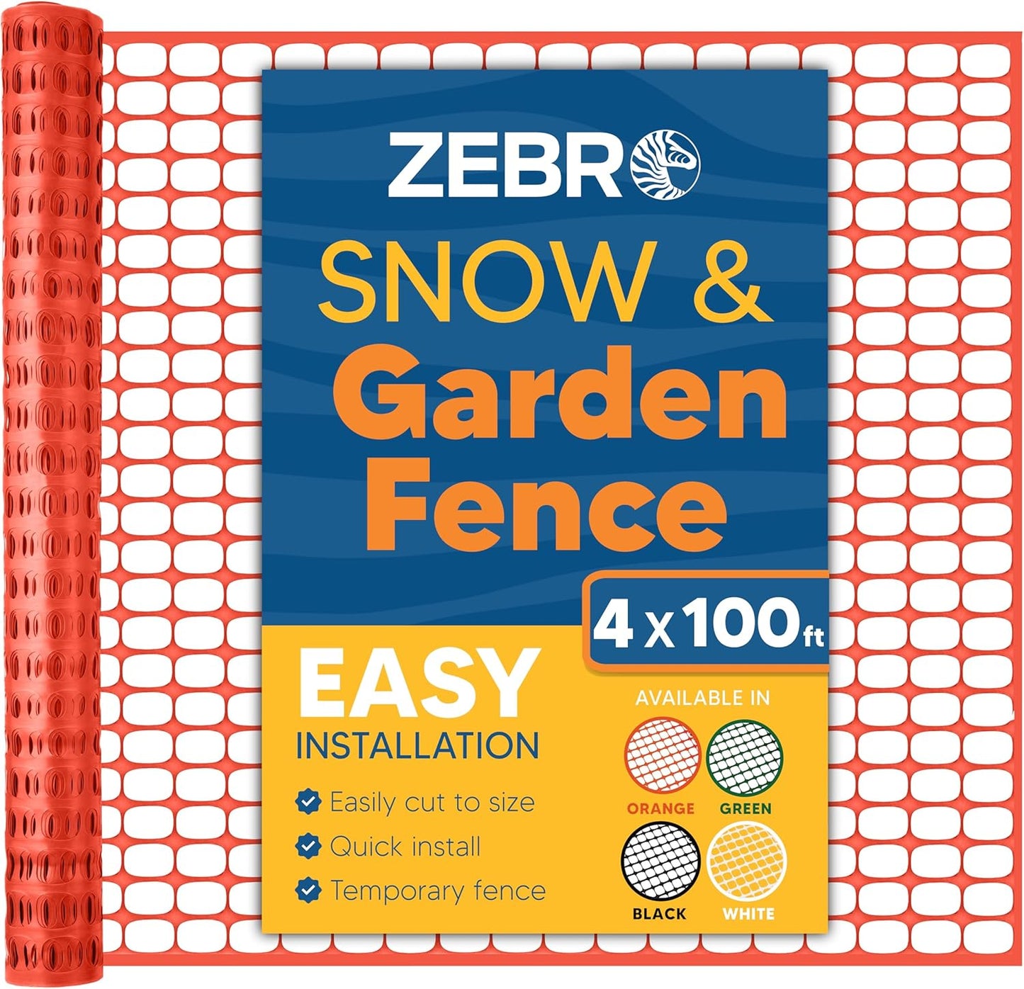 ZEBRO 4' x 100' Orange Plastic Garden Fence Roll – Light Duty Mesh Fencing for Temporary Fence, Snow, Garden Netting, Animal Barrier, Agricultural Fencing & Lawn Protection