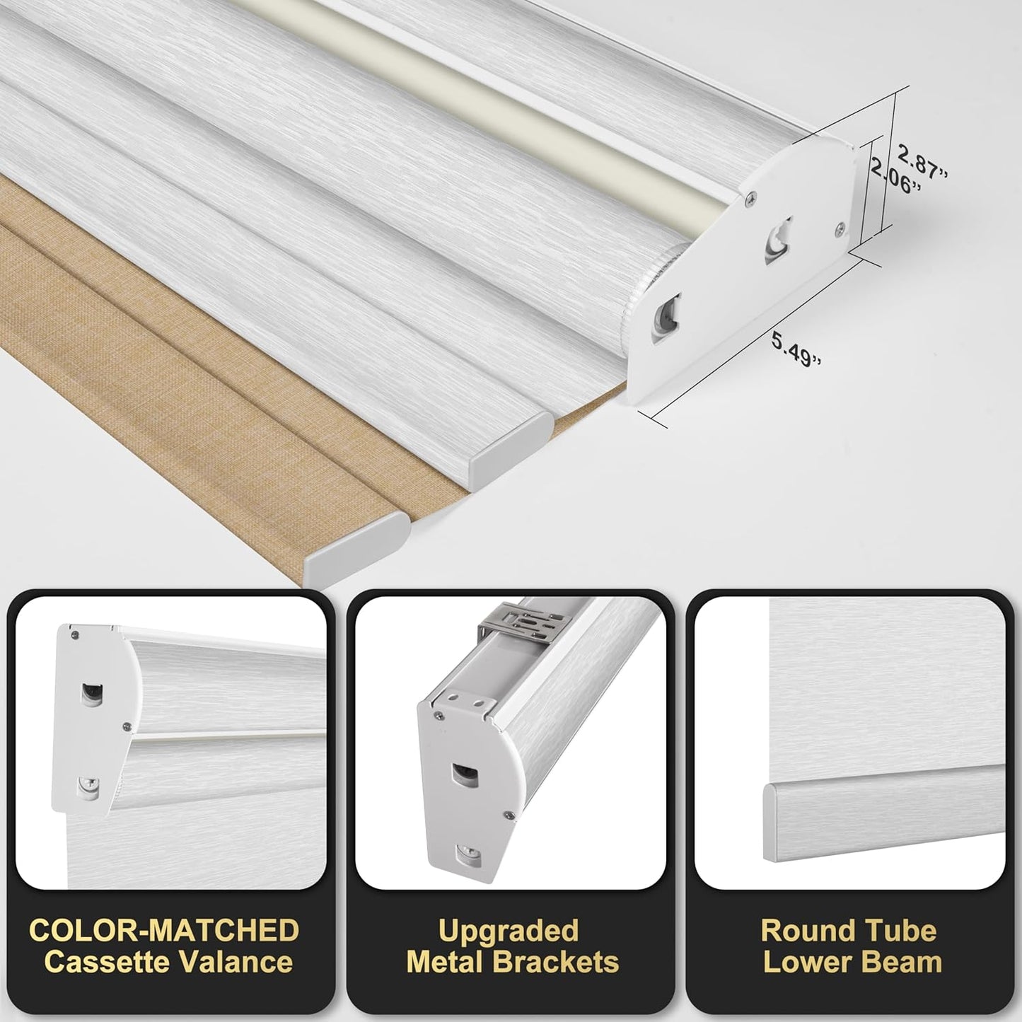 BERISSA Dual Roller Shades with Cassette Valance, Blackout and Light Filtering, Day and Night Shades for Home Office Door. Linen Beige and White. 67 W x 64" H