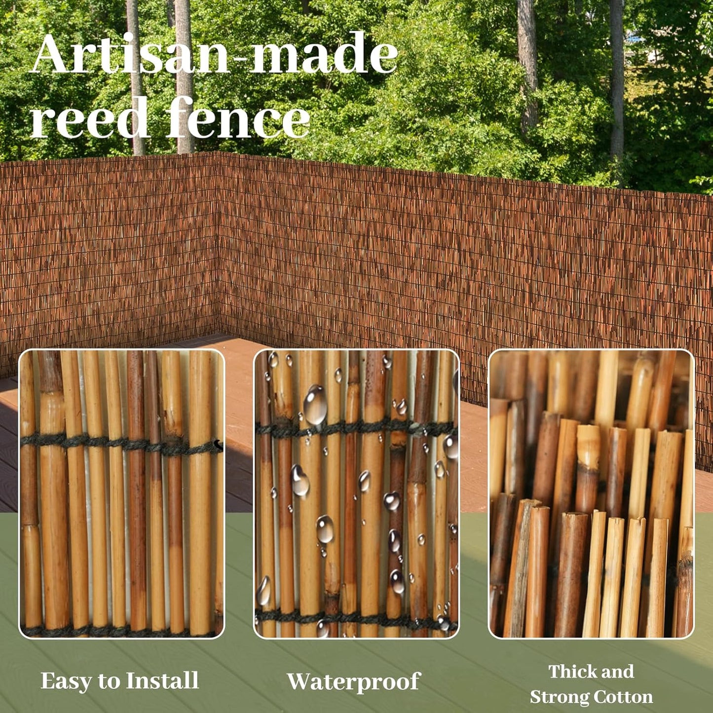 Brown 2 Pack 4FT X 16.4FT Reed Fencing Roll, Balcony Privacy Shade Reed Bamboo Fencing Garden Fence Border, Wind Block Sunshade Fence Screen for Outdoor Yard Patio Flower Bed Edge