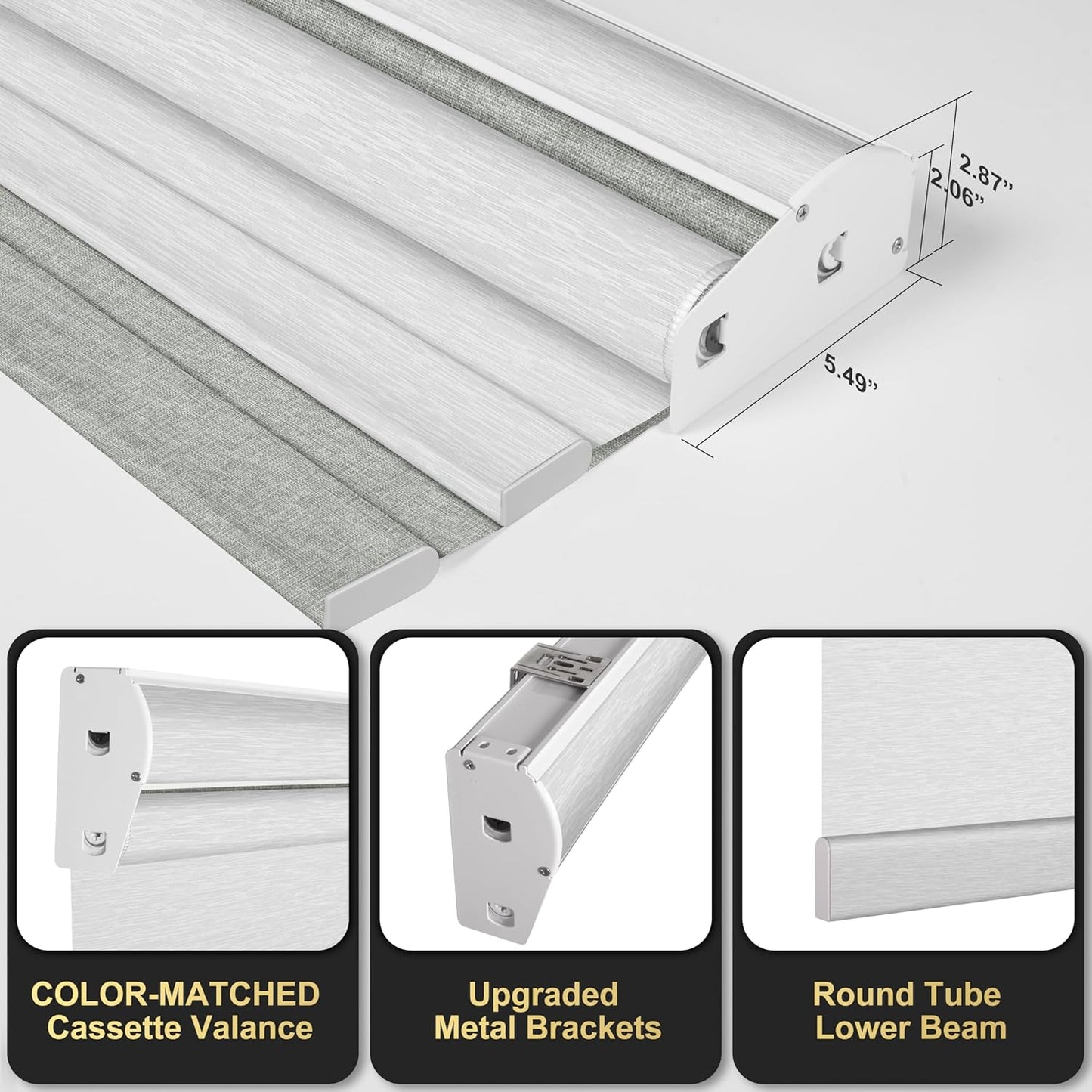 BERISSA Cordless Dual Roller Shades with Cassette Valance, Double Window Shades, Blackout and Light Filtering, Day and Night for Home Office Door. Linen Grey and White. 32 W x 86" H
